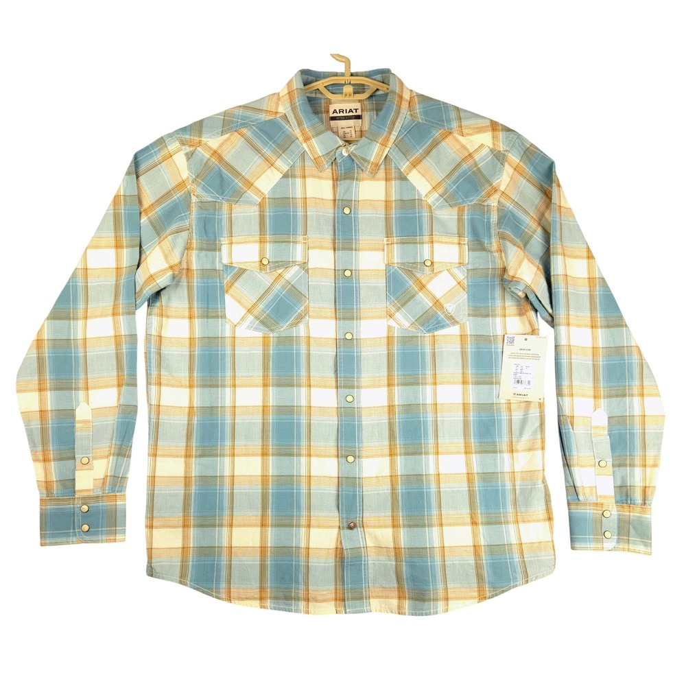ARIAT Hardin Retro Fitted Turquoise Plaid Snap Long Sleeve Western Shirt‎ XL